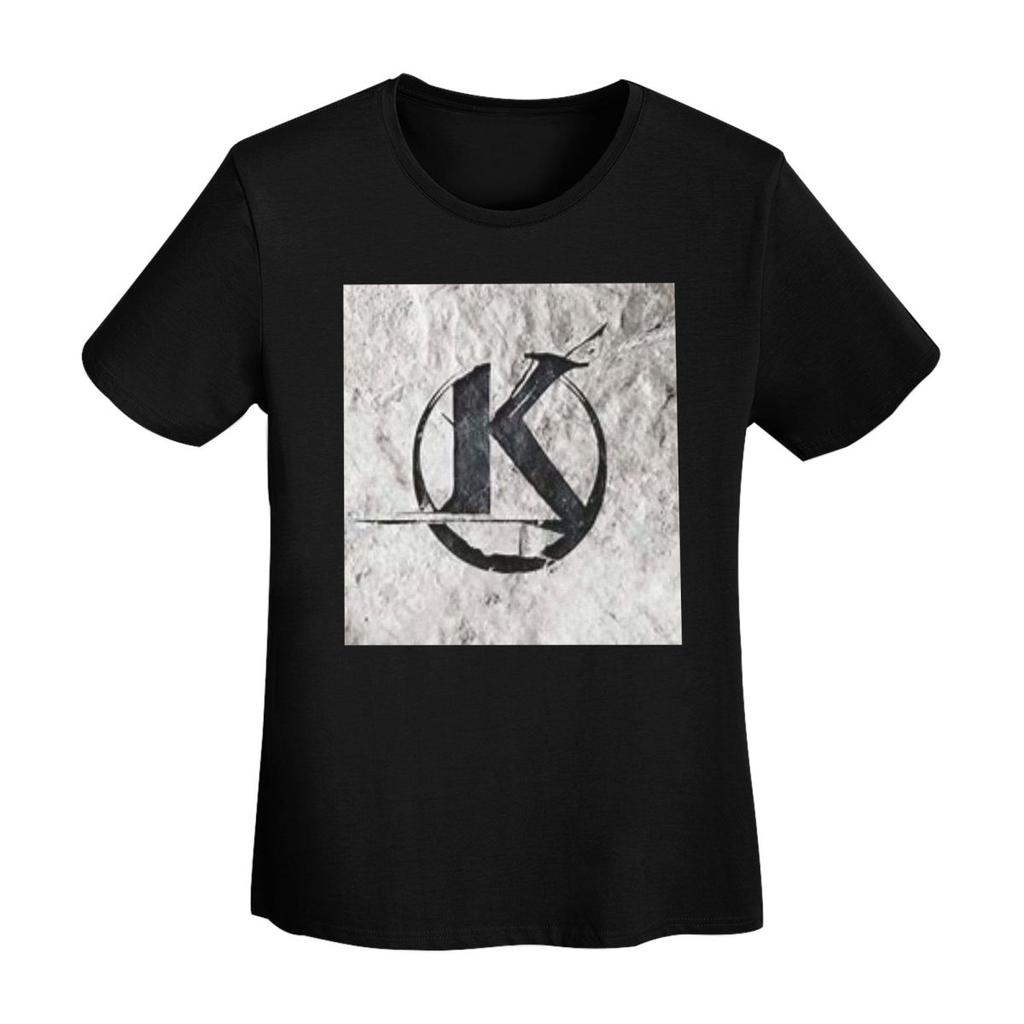 Black Kaamelott Logo On A Gray Background TShirt Women Short Sleeve T Shirts Round Neck Clothes Cotton Summer Tees Streetwear
