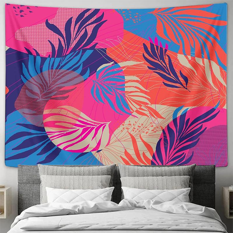 Boho Tapestry Wall Hanging Tropical Leaf Pattern Nature Aesthetic Bedroom Decor Dorm Room Living Room Home Decor Aesthetic Room