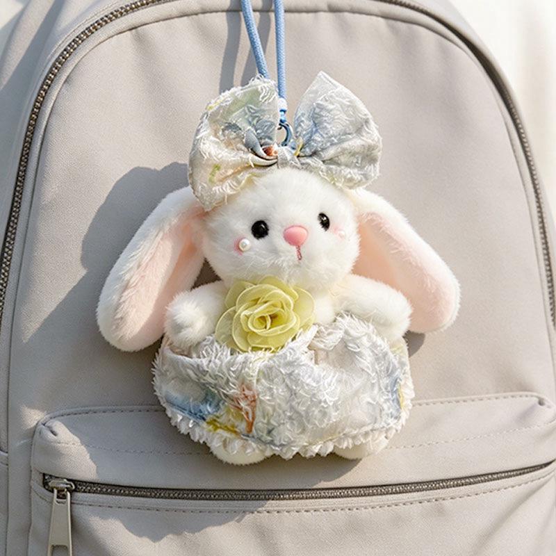 Kawaii Rabbit Plush Pendant with Bow and Fluffy Skirt