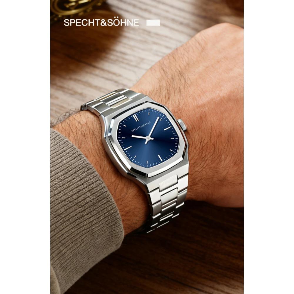 New Fashion Specht & Söhne Ultrathin Quartz Watch For Men Ice Blue Color Stainless Steel Watches Sapphire Crystal 50M Waterproof