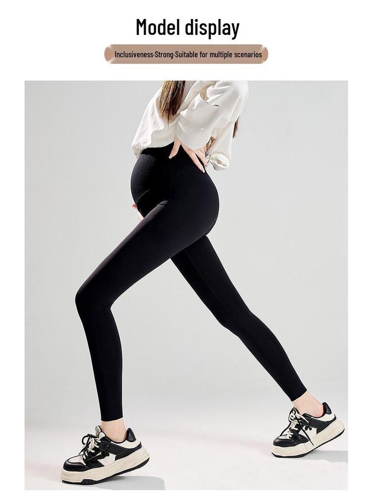 Nahtlose Umstands-Sharkskin-Leggings mit Bauchstütze und Samtfutter für Herbst und Winter