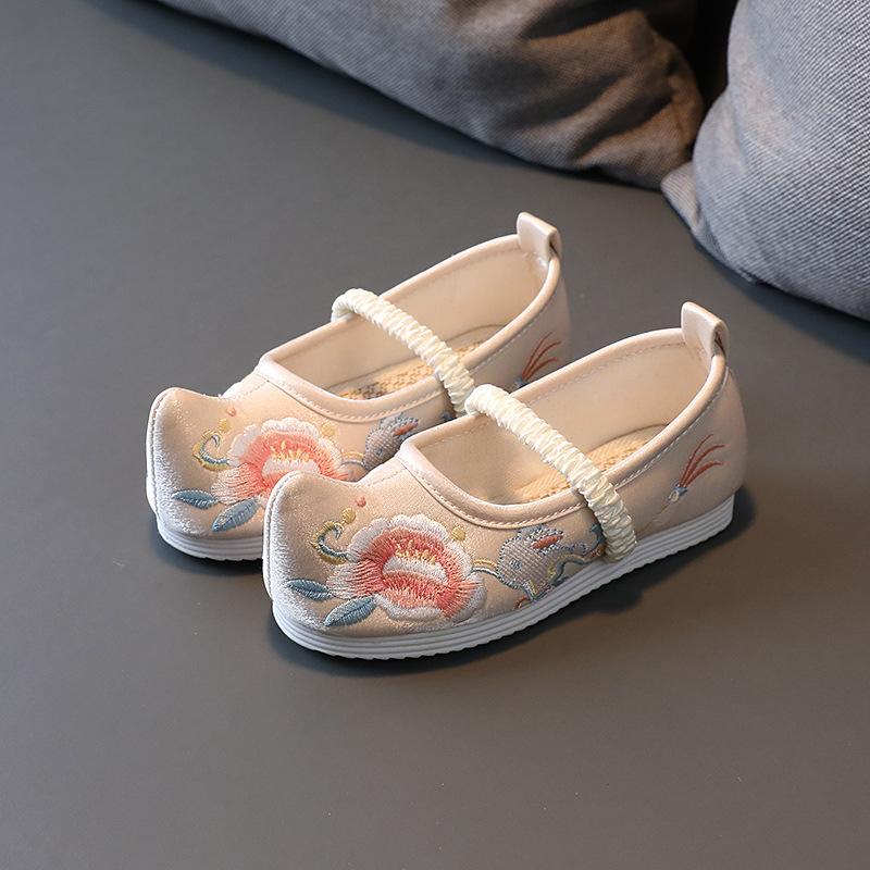 

2024 Новые Туфли для девочек Warped Head из ткани в этническом стиле с сухожилиями на подошве, детская обувь для танцев в китайском стиле, костюмная обувь, популярные 27 (Inner 16.2cm бежевый