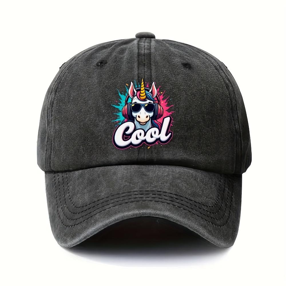 Cool Unicorn Print Polyester Baseball Cap Adjustable Snapback Casual Outdoor Hat for Teens Adults