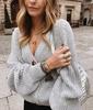 Women V Neck Button Down Long Sleeve Cable Knit Cardigan Sweaters Outerwear Tops