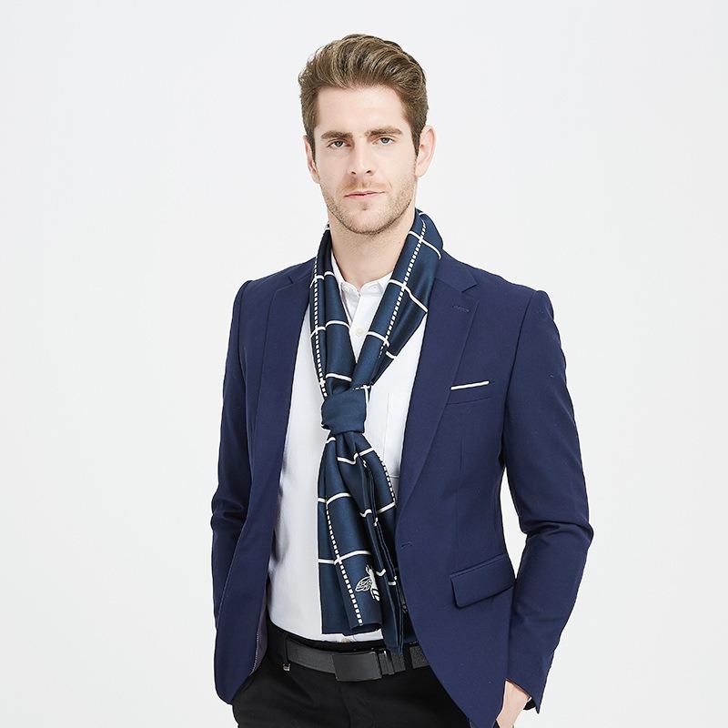 Autumn and winter new silk trend double-sided scarf long business silk scarf men's plaid printing gift