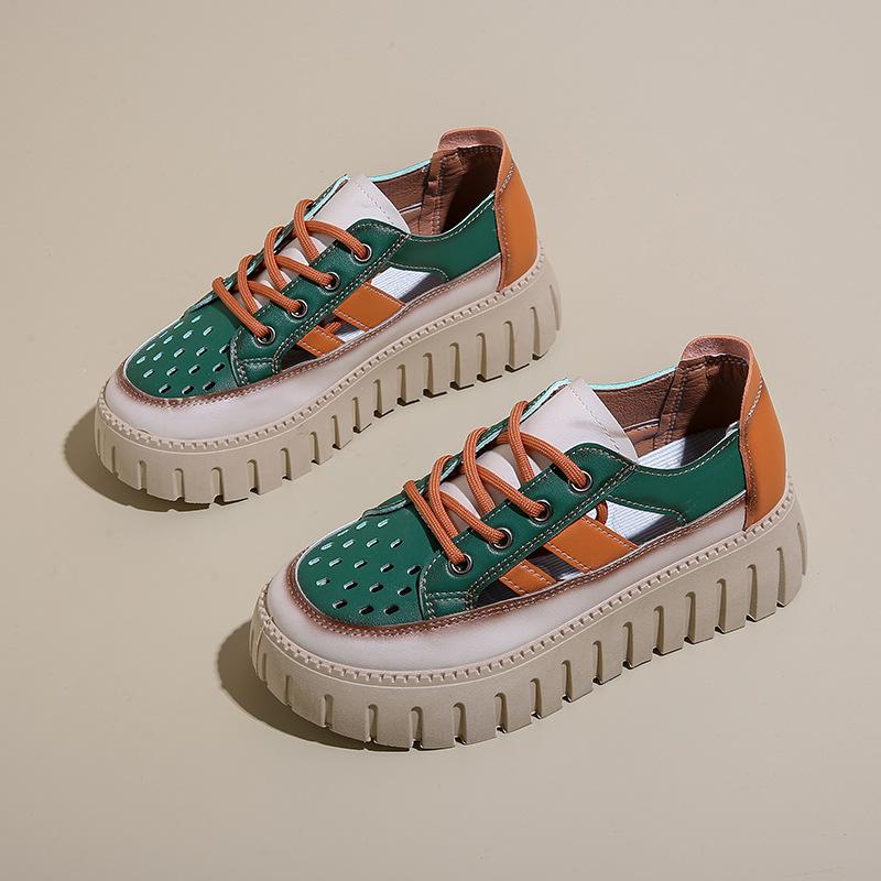 Женские летние босоножки на танкетке, туфли на каблуках, женские винтажные босоножки из натуральной кожи 40 зелёный