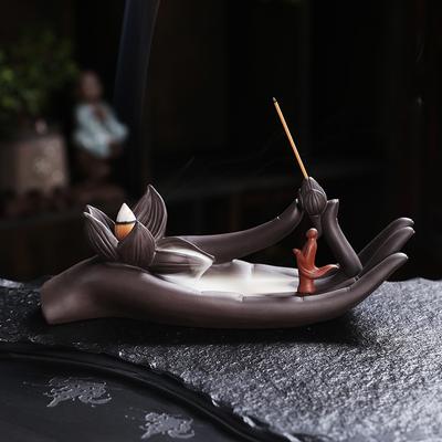 1pc Buddha's Hand & Lotus Meditation Relaxation Home Decoration Ceramic Incense Burner Incense Sticks Holder (Without Incense)