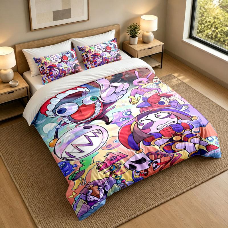 Set Biancheria da Letto 3 Pezzi The Amazing Digital Circus Lenzuolo Morbido e Due Federe Decorazione Camera da Letto Casa