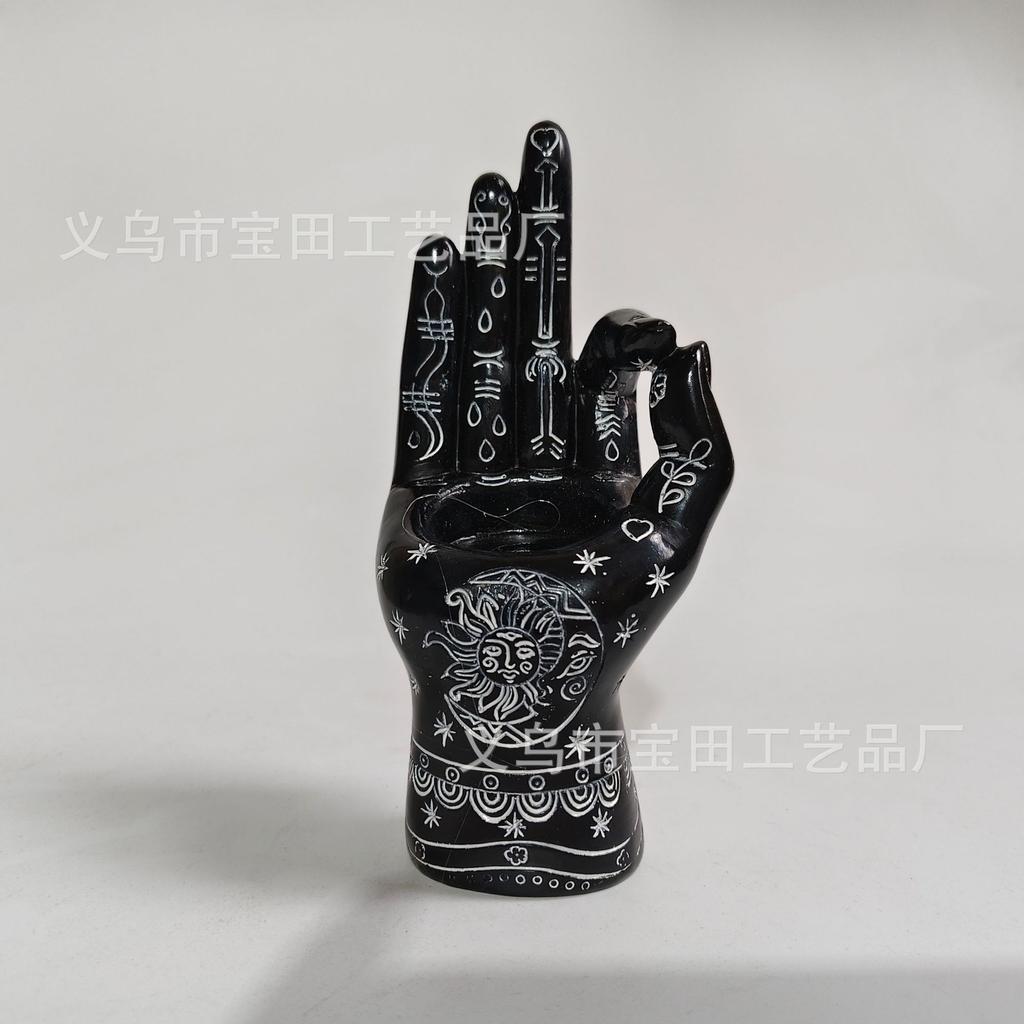 Resin Yin and Yang Palm Candle Holder and Incense Burner Statue Ornament Halloween Palm Insertion Candle Statue