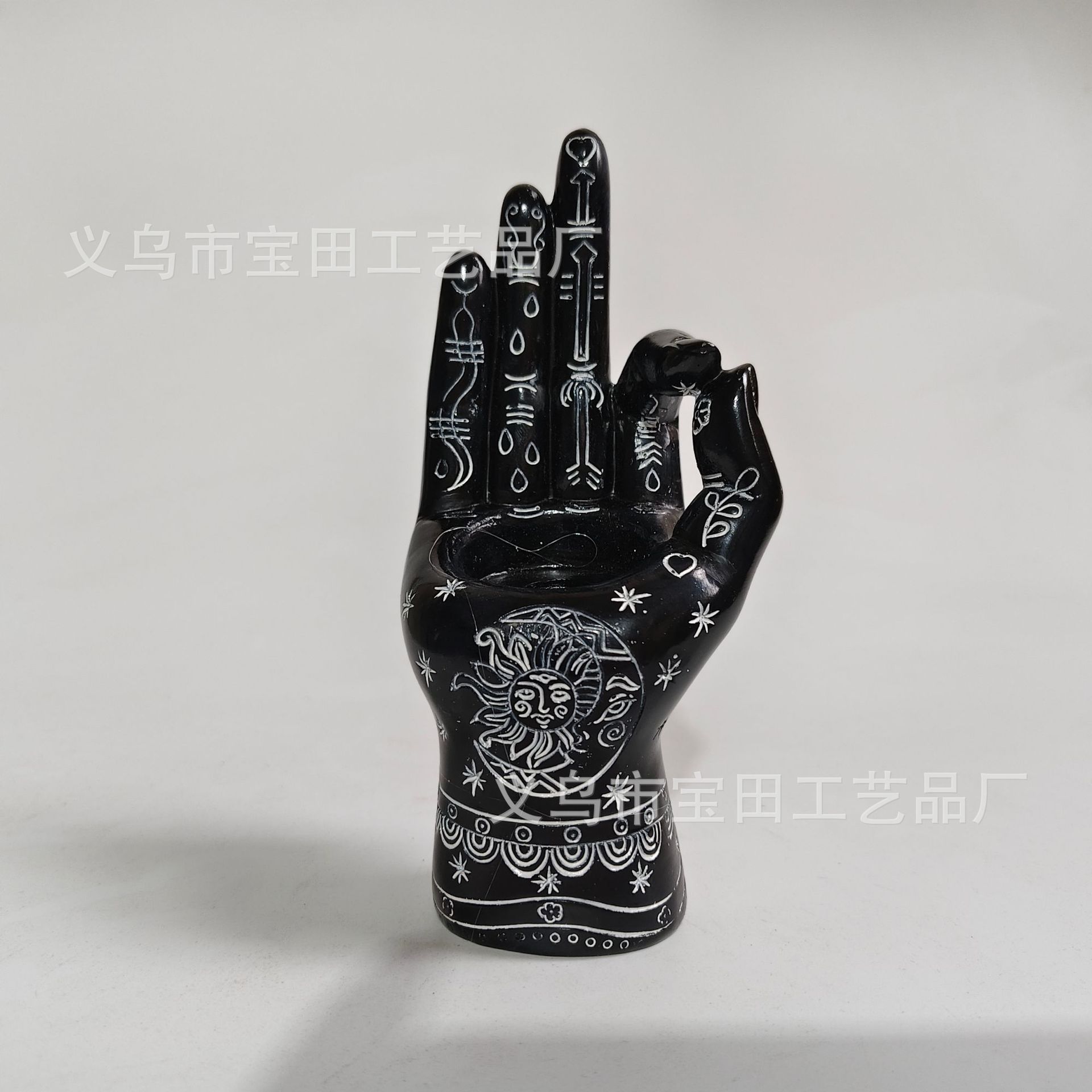 

Смола Инь и Ян Подсвечник для ладони и Статуэтка-подставка для благовоний Украшение Хэллоуин Статуэтка свечи для вставки в ладонь чёрный