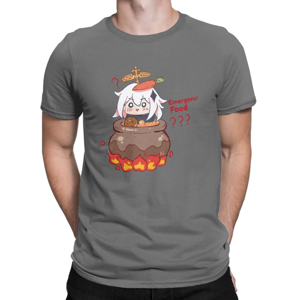 Vintage Paimon Genshin Impact Emergency Impact T Shirt For Men Pure Cotton T Shirts Genshin Impact