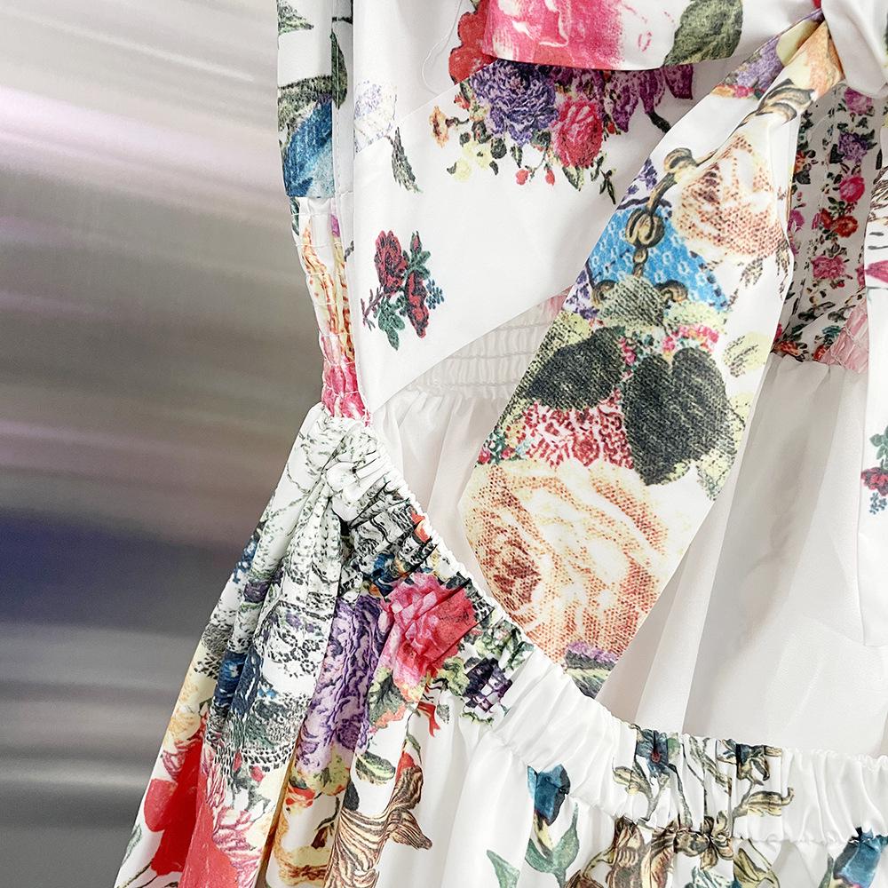 Women's Australian Beach Resort V-Neck Ruffle Sleeveless Printed Backless Dress - Spring 2026