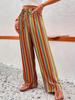 Böhmische Vintage Gestreifte Weitbeinige High-Waist Kordelzughose – Tropischer Ethno-Stil für Sommerurlaube