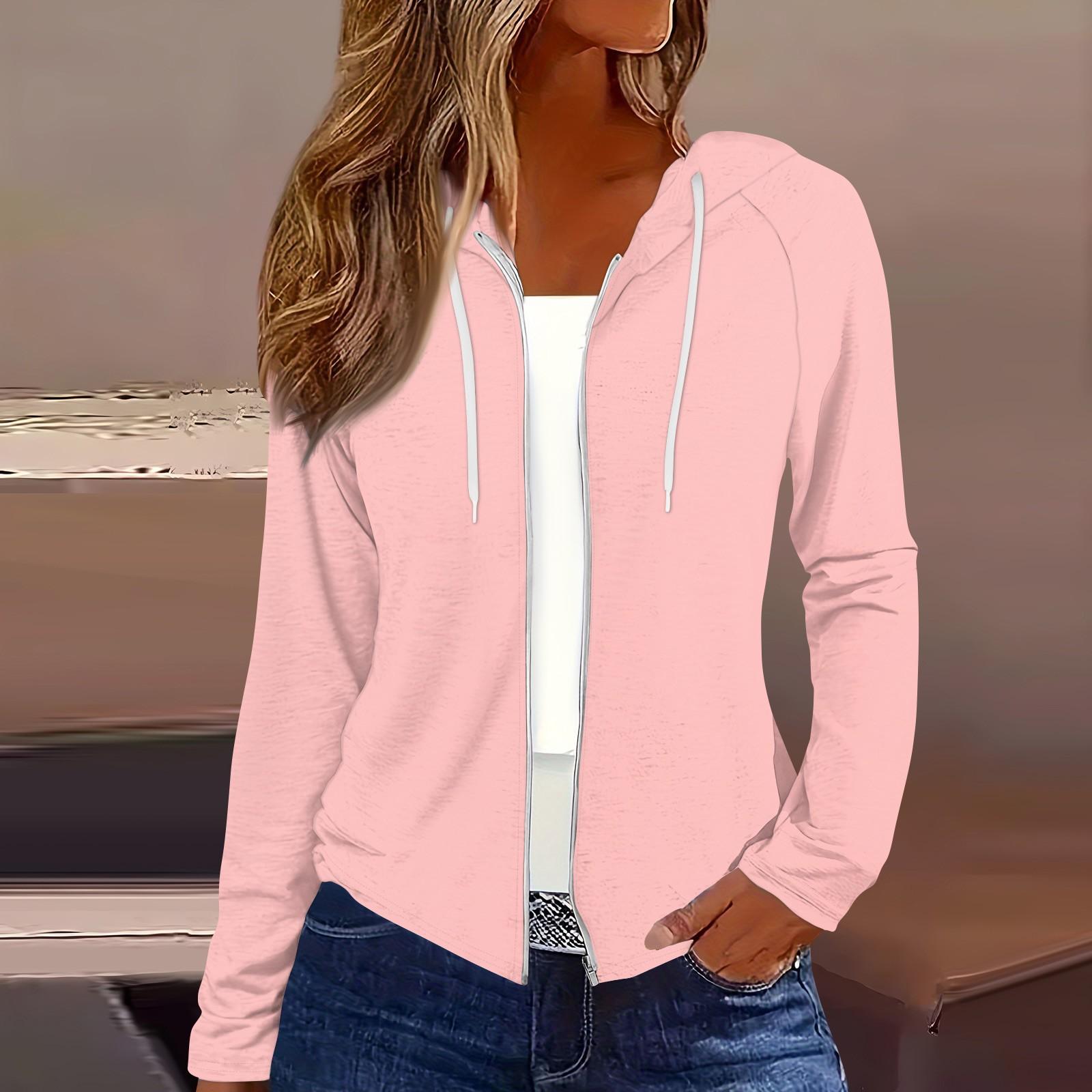 

Женская мода повседневная застежка-молния с капюшоном и длинным рукавом толстовки пальто S розовый