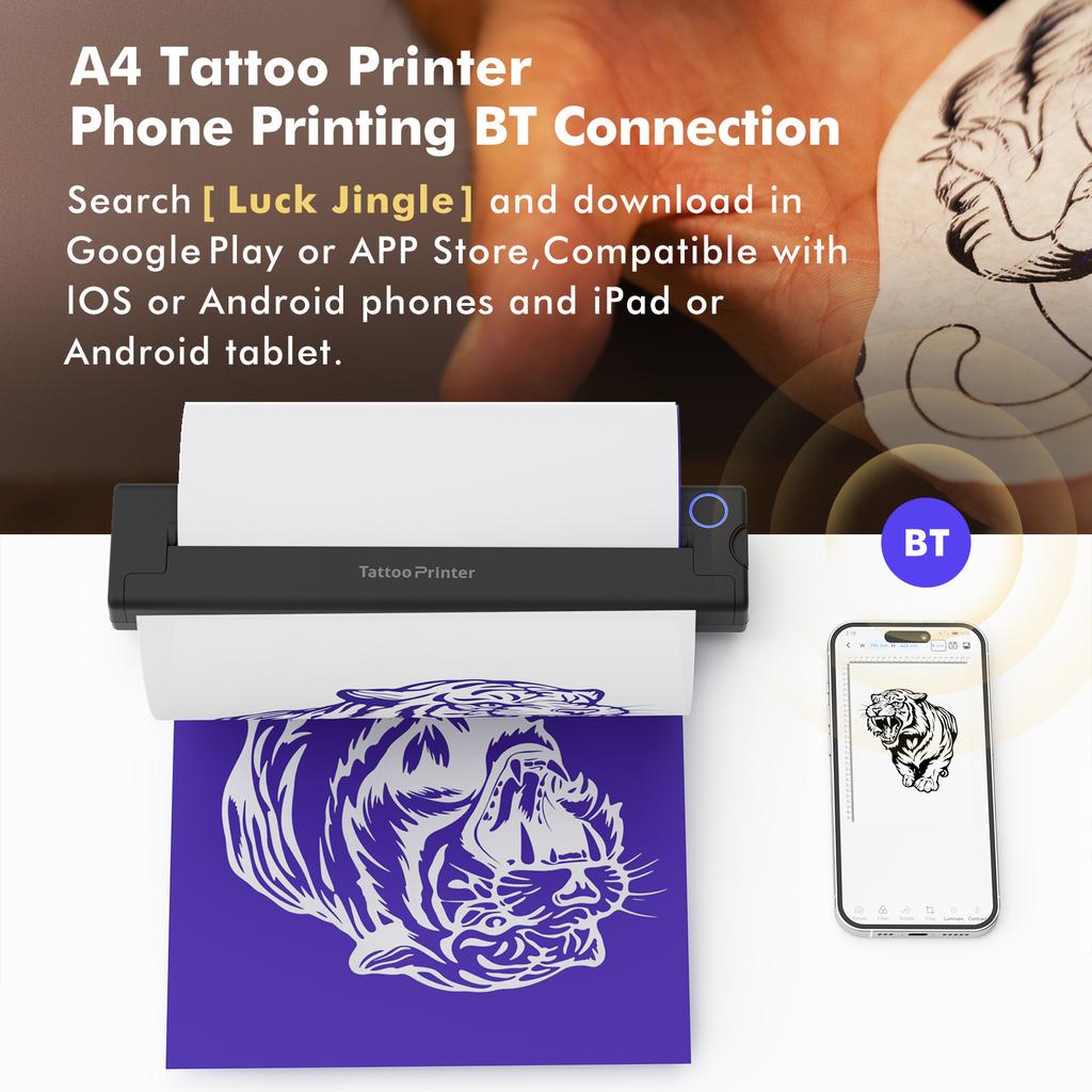 Tattoo Thermal Printer Thermal Inkless Portable A4 Bluetooth Wireless USB