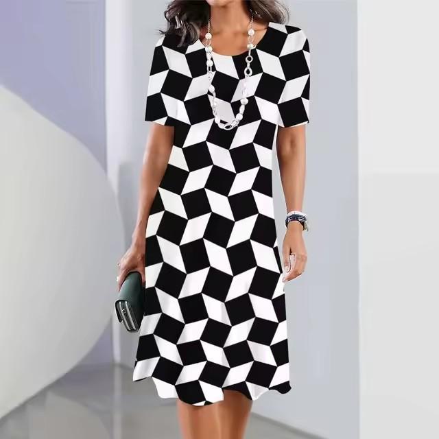 women 3d print short sleeve midi dress plus size holiday beach dresses