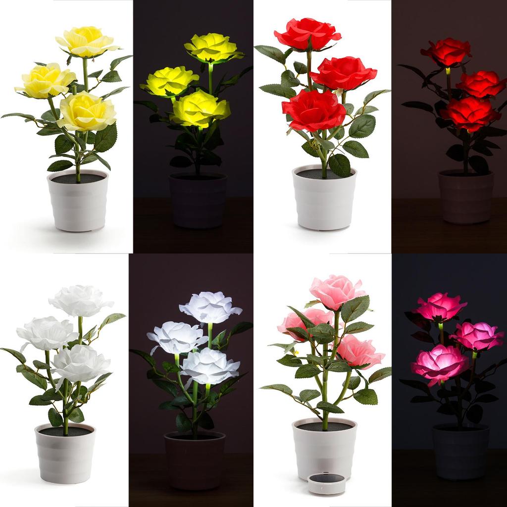 Solar Rose Garden Led Lamp With 3d Illumination For Patio And Garden Decor