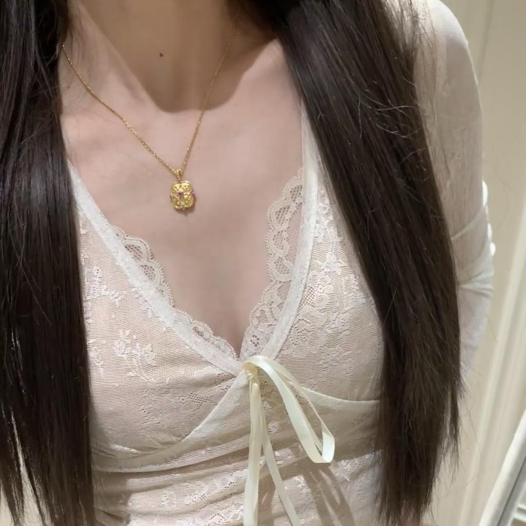 Mittelalterliche Iris Amulett Halskette Damen Nischendesign Beidseitig Tragbar Schild Schlüsselbeinkette