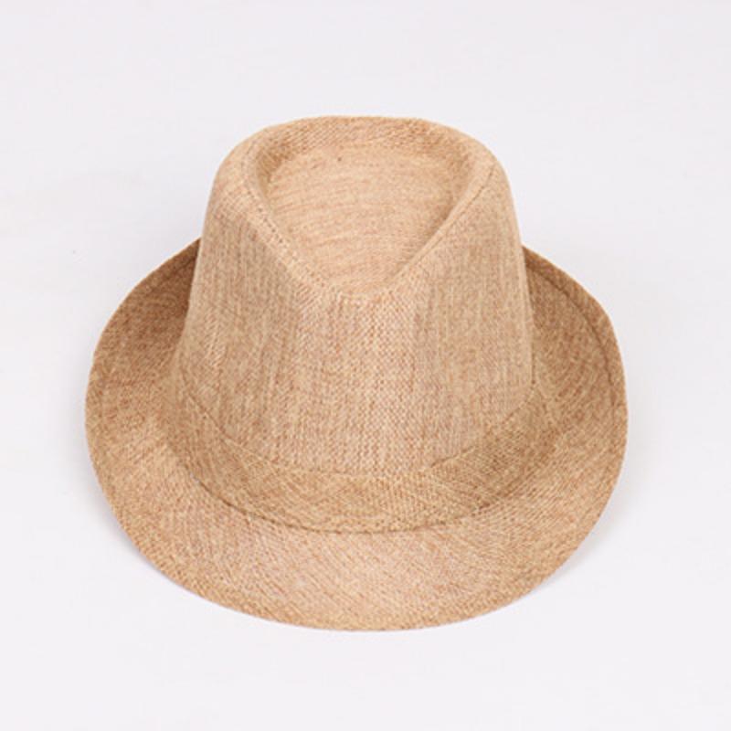 Jazz hat, linen solid color top hat, men's and women's crimped couple's sun hat