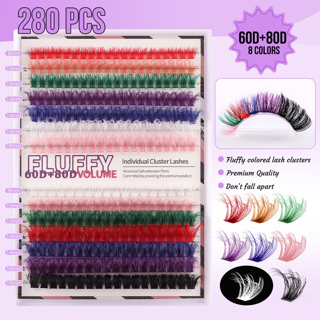 Hot Melt Single Cluster Diy Segmented Halloween Style Colored False Eyelashes Large Capacity Single Cluster False Eyelash Set