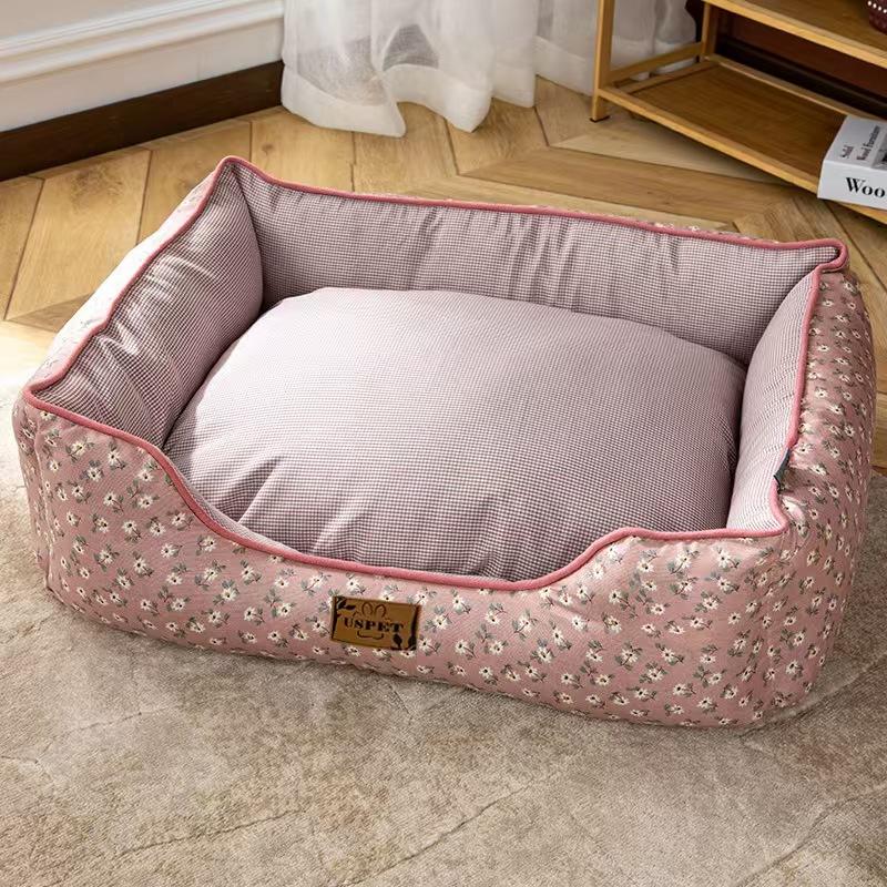 

Winter New Dog Nest Small and Medium Dog Nest Small Fragmented Flowers Fresh and Removable Washable Nest Suitable All Seasons S 45X35X15CM коричневый