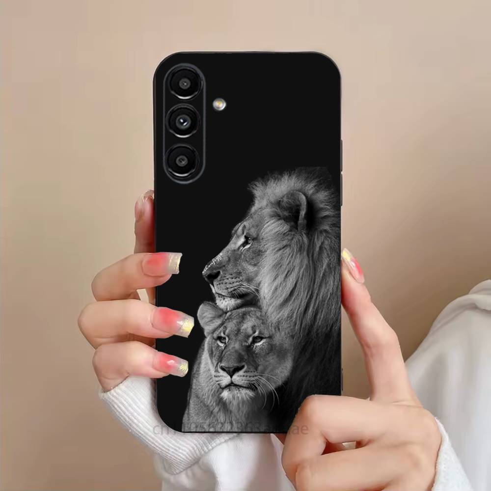 Lion Pattern Phone Case For Samsung S25,24,23,22,21,S20,Ultra,Plus,FE Black Soft Cover