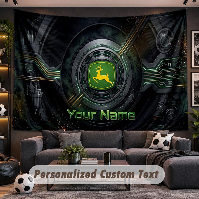 Wandbehang Wandteppich Benutzerdefinierter NameJohn Deere Muster Personalisiert Bedruckter Stoff Wanddekoration