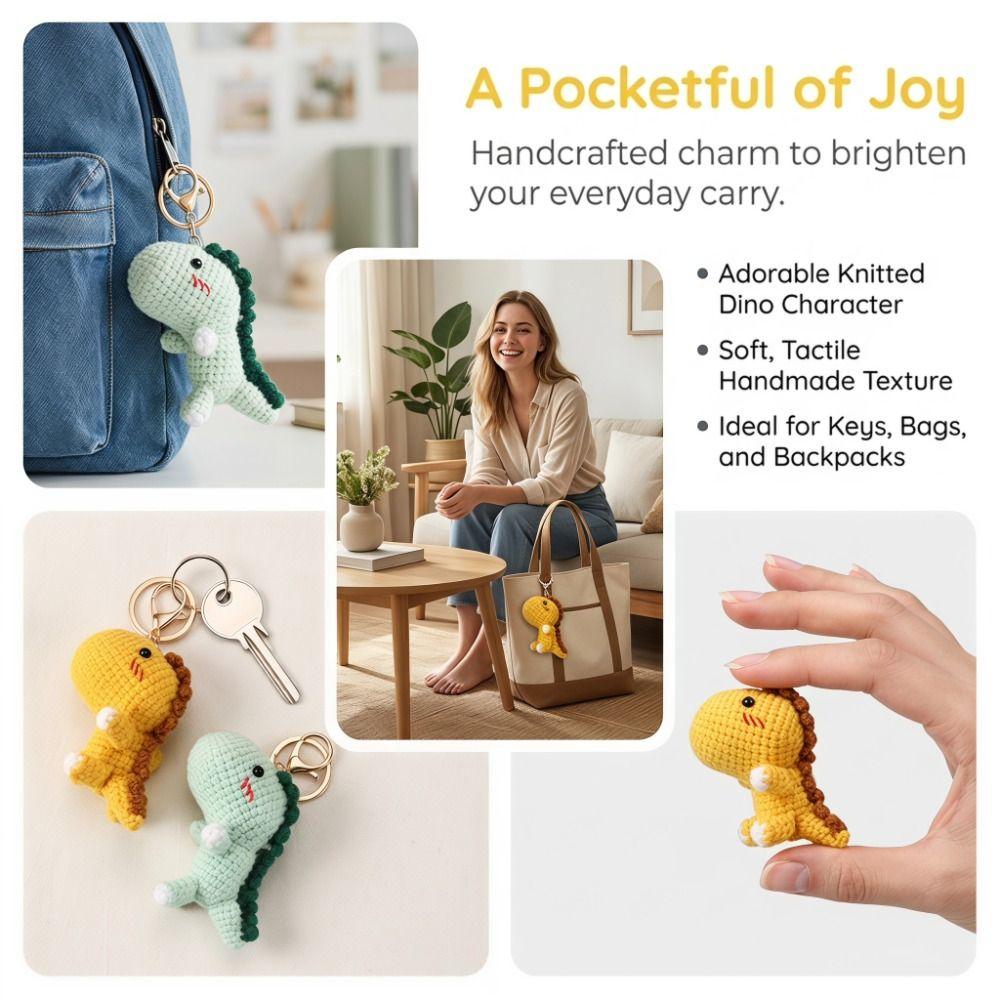 Handmade Crochet Dinosaur Pendant Cartoon Animal Cute Mini Dinosaur Keychain Soft Wool Mini Knitted Pendant Car Key Ring