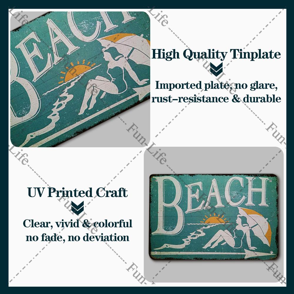 Beach Tin Sign Bar Pub Cafe Shop Wall Surfing Decoration Vintage Metal Art Sticker Poster Home Decor Iron Plate 20x30 cm