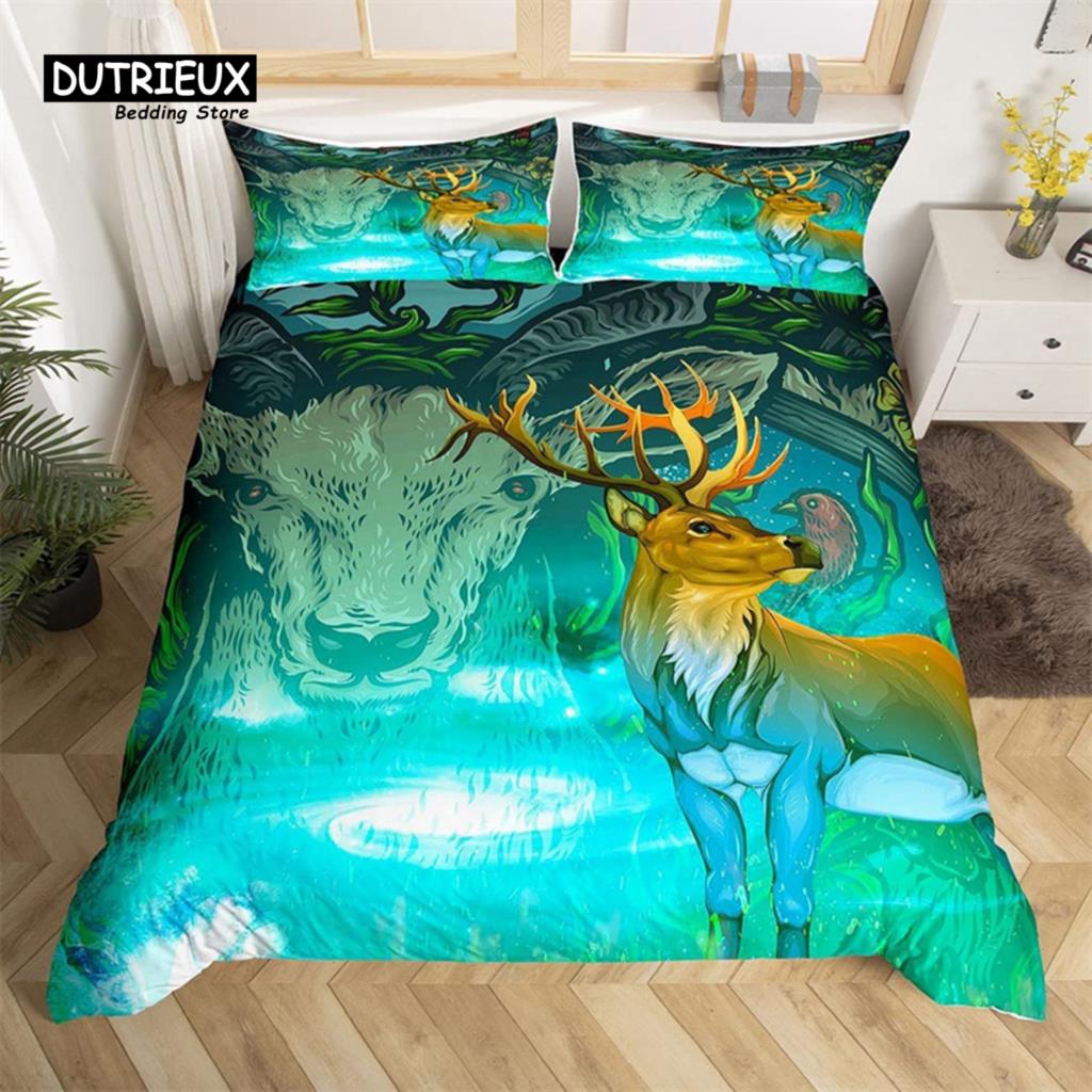 Deer Animal Duvet Cover Set Twin Queen Size Butterfly Flowers Bedding Set Microfiber Moon Galaxy Comforter Cover For Girls Teens