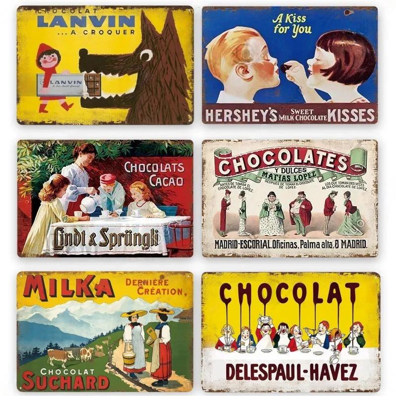 Chocolate And Sweets Metal Sign Tin Plaque Vintage Metal Signs Iron Painting for Party Area  Restaurant Kitchen Shop Wall Decor