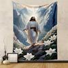 Jesus Walking On Mountain with White Lilies Patterned Tapestry for Bedroom and Living Room Home Decor