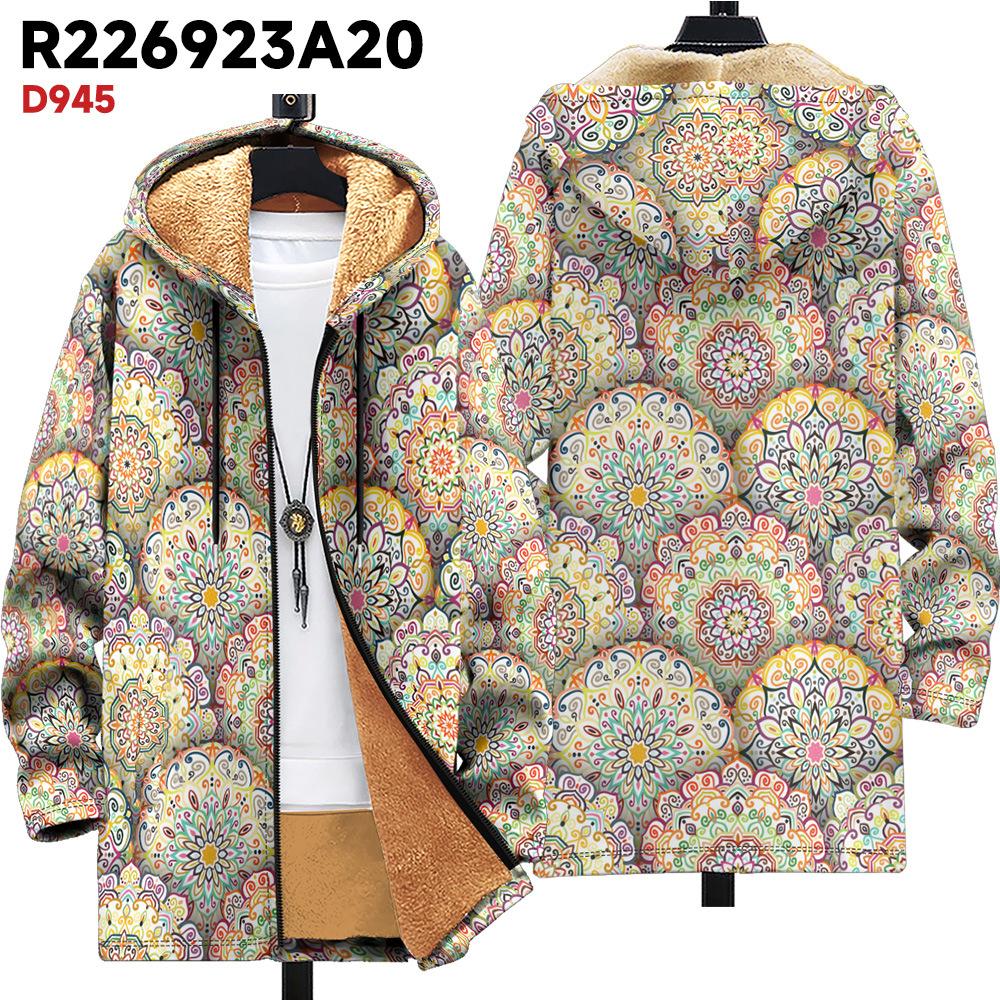 New Jacket Multi-colored Pattern Elements B1 Zipper Hooded Cardigan Thickened Winter Fleece Trendy Padded Clothes