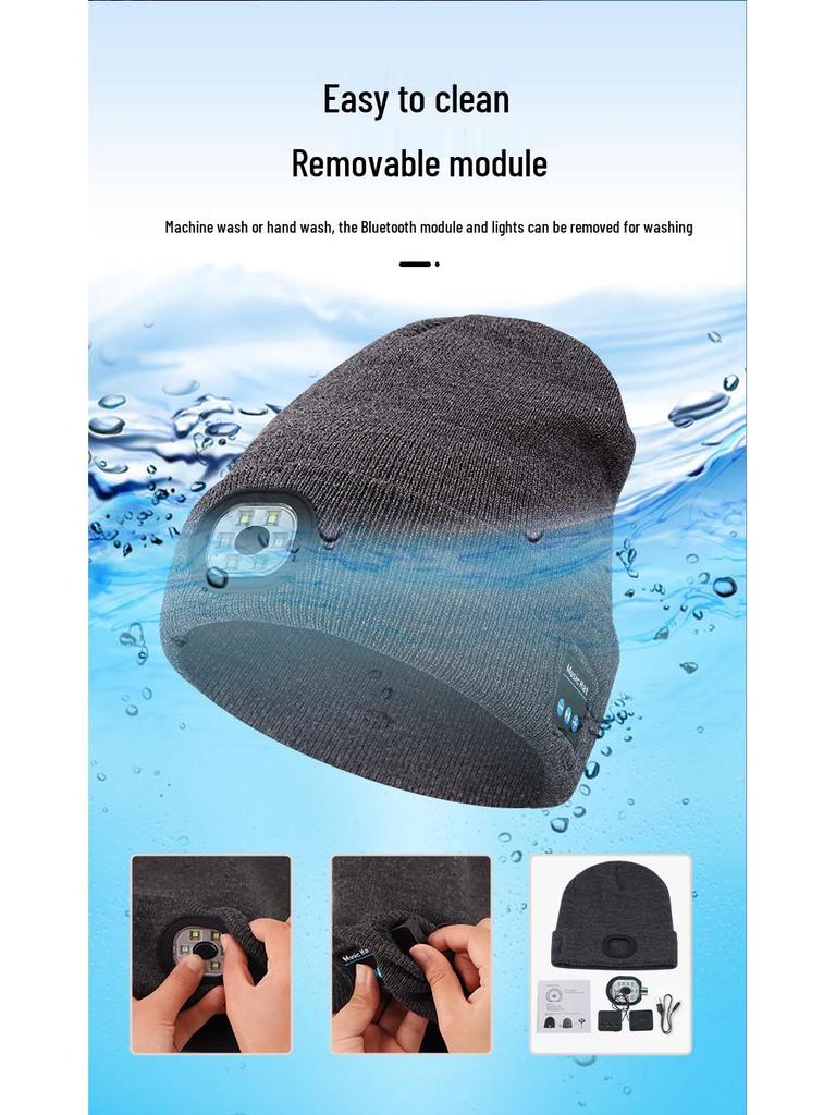 Luminous LED Headlamp Music Hat with Wireless Bluetooth Earphones for Night Running & Fishing