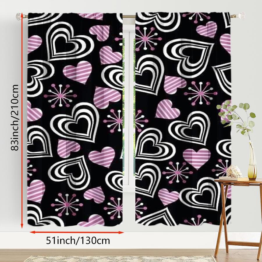 2 STÜCK schwarzer Hintergrund rosa und weiße Vorhänge   trendiger und cooler Stil   Schlafzimmer und Wohnzimmer   dekorativ mit Tunnelzugtaschen