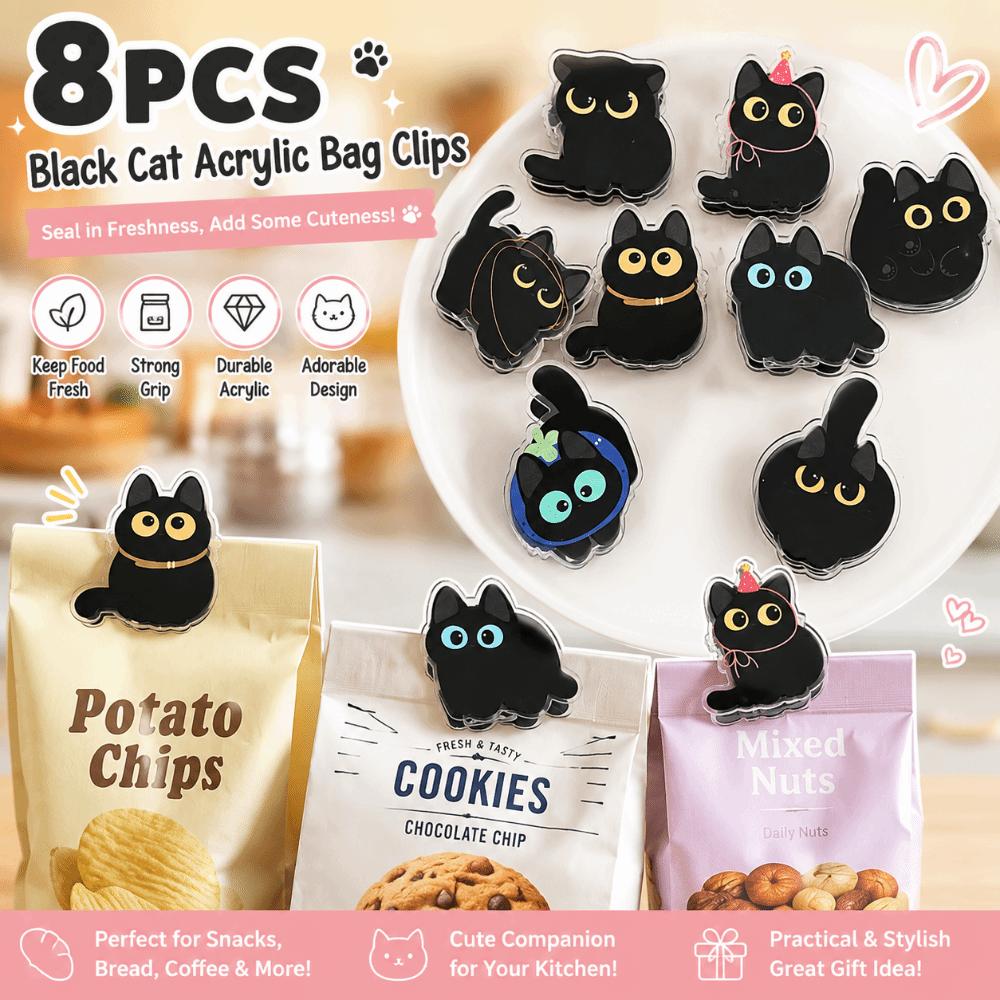 8pcs Fresh Keeping Black Cat Bag Clips Moisture-proof Kitchen Seal Clips  Seasoning Bags