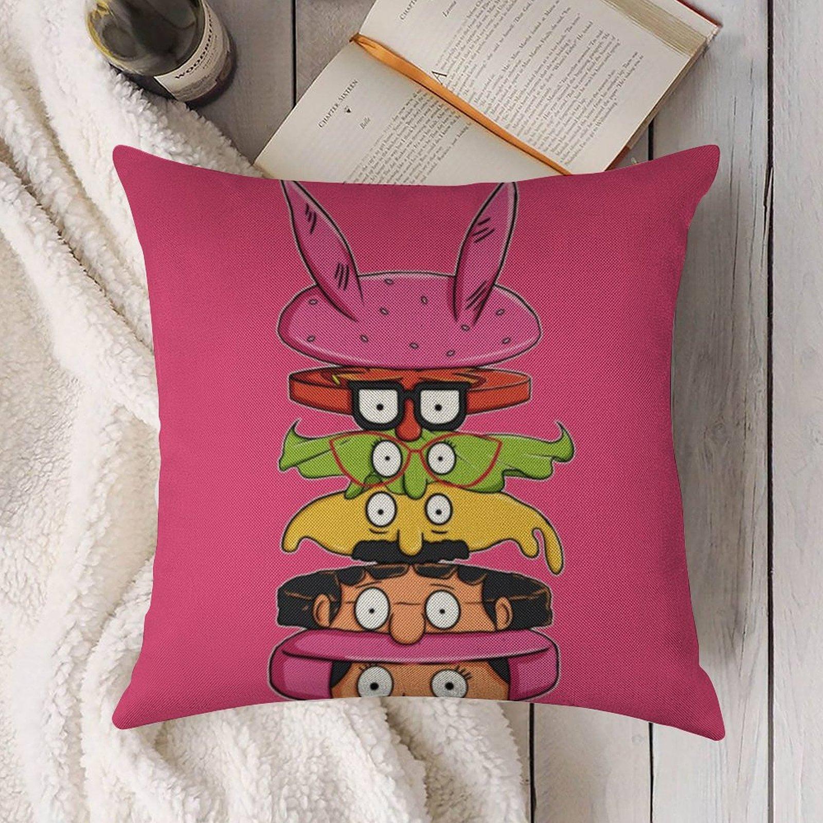 Cartoon Bobs Inspire Burgers Pillow Case Pillowcase Ultra Soft Skin Friendly Fabric For Couch Sofa Bedding Living Room18x18 In 45cmx45cm