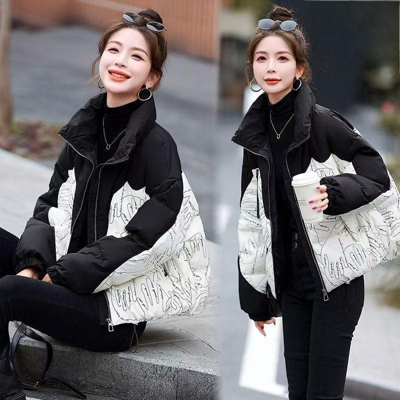 Winter New Fashion Printed Stand Collar Short Padded Jacket Casual Warm Coat