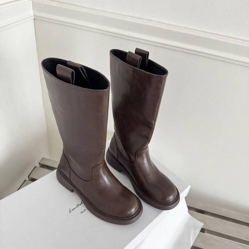 Autumn and winter cowhide Martin boots solid color thick-soled non-slip medium heel large tube circumference women's boots new large size le