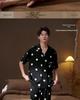Men's Black Ice Silk Summer Pajama Set - Short-Sleeved Top with Shorts, Indoor/Outdoor Use, Luxurious Feel