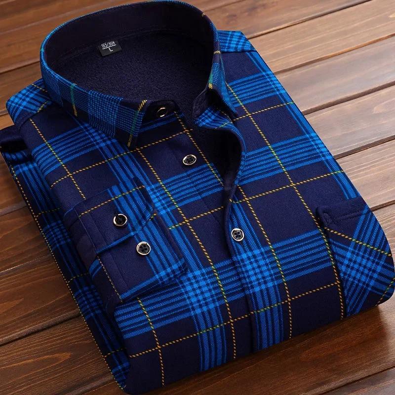 2026 Men's Casual Warm Shirts Autumn Winter Long Sleeve Plaid Shirt Thick Warm Tops Men High Quality Soft Large Size Shirt Camisa
