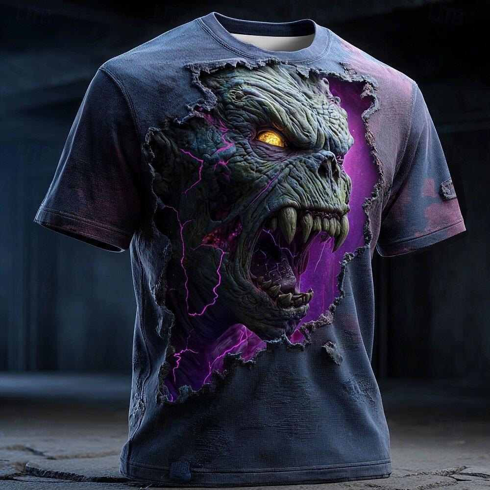 Herren Optische Täuschung 3D Monster Kurzarm T-Shirt 3D Druck O-Ausschnitt T-Shirt Horror Party T-Shirts Oberteil Damenbekleidung