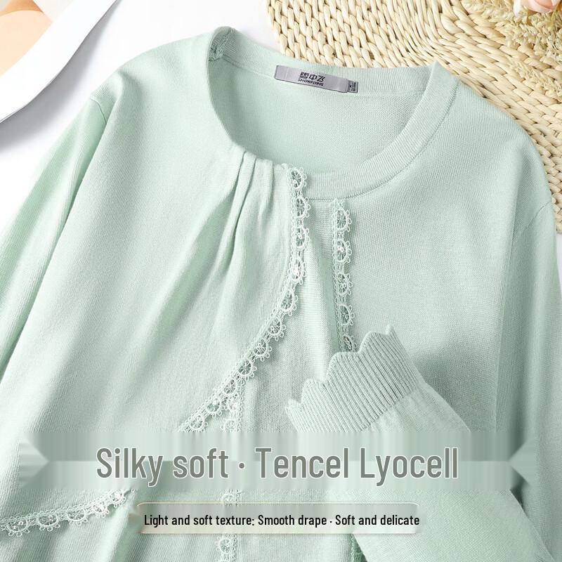 SNOWFLYING Women s Lyocell Tencel Knit Top with Lace Trim XL