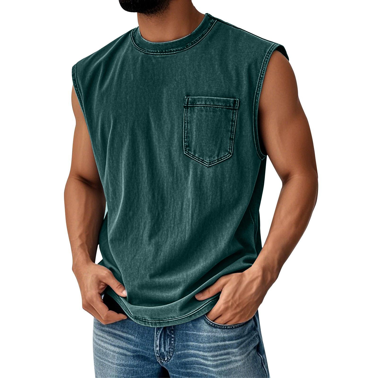 

Men s Summer Color Pocket Sports Vest Men s Sports Casual Vest L армия зеленый