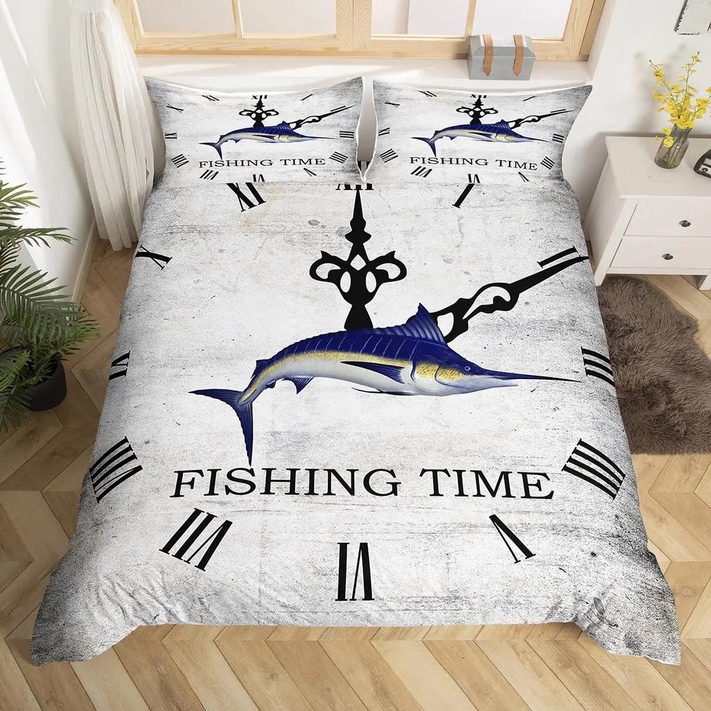 Marlin Svärdfisk Påslakanset Jakt Fiske Sängkläder Set Batik Havsfiske Båt Marint Liv Nautiskt Täckesöverdrag Queen