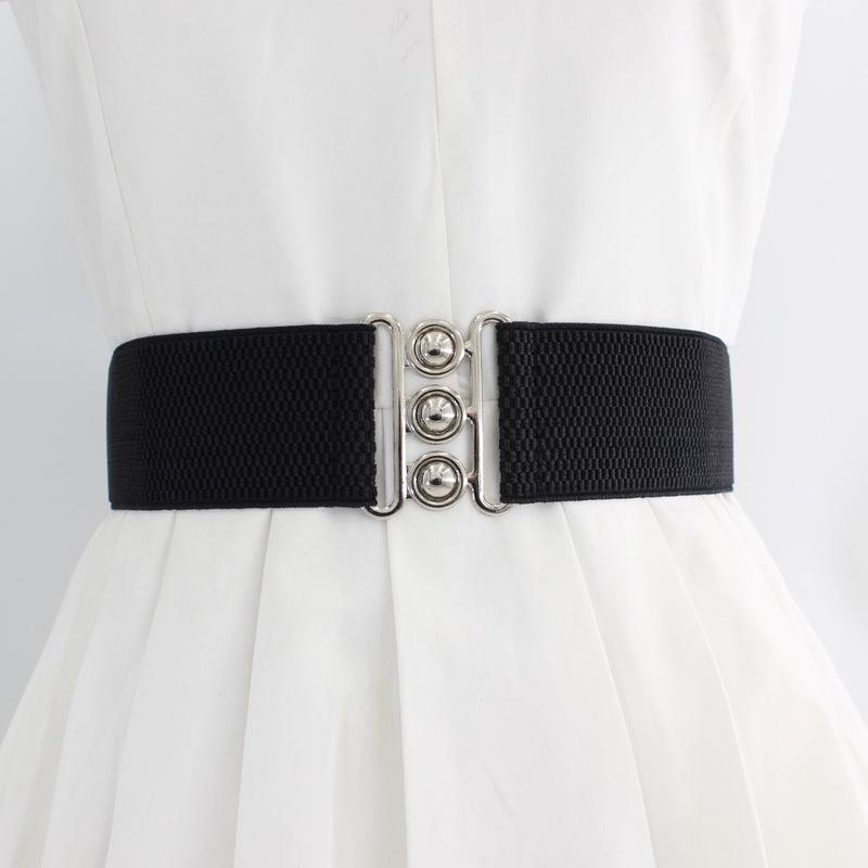 Women's Stretch Corset Waist Belt with Double Buckle - Decorative Elastic Cincher, 5CM Wide, Available in Three Sizes