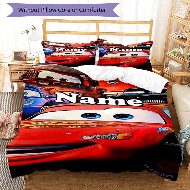 3pcs Custom Name Cars Bedding Set Duvet Cover Closure Includes 1 Duvet Cover & 2 Pillowcases, Soft and Comfortable for All Seasons.