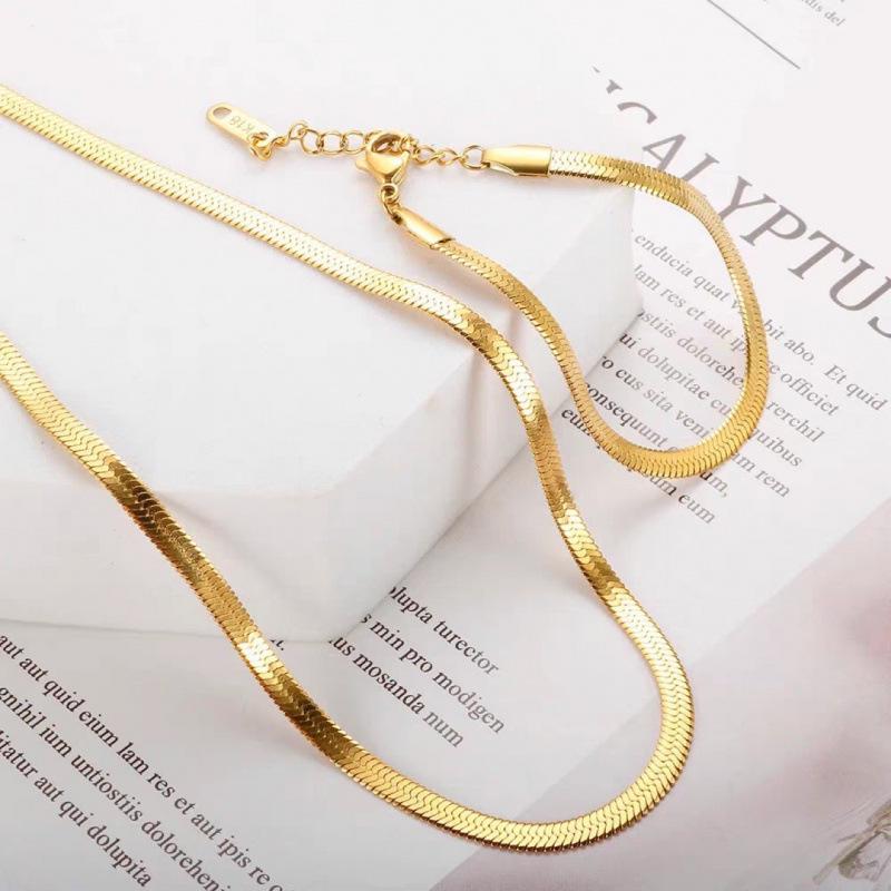 Stainless Steel Snake Chain Bracelet & Necklace for Men and Women - Electroplated Blade Design