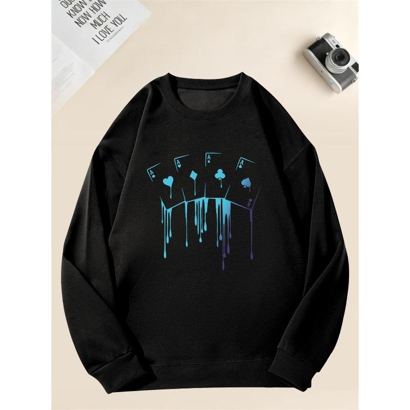 Men's Playing Card Pattern Casual Crewneck Sweatshirt