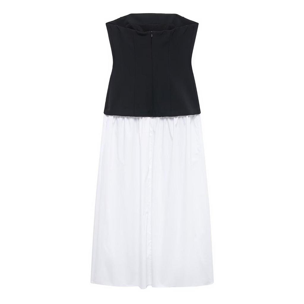 Spring 2025 Women's Slimming Strapless Long Dress with Stitching Design